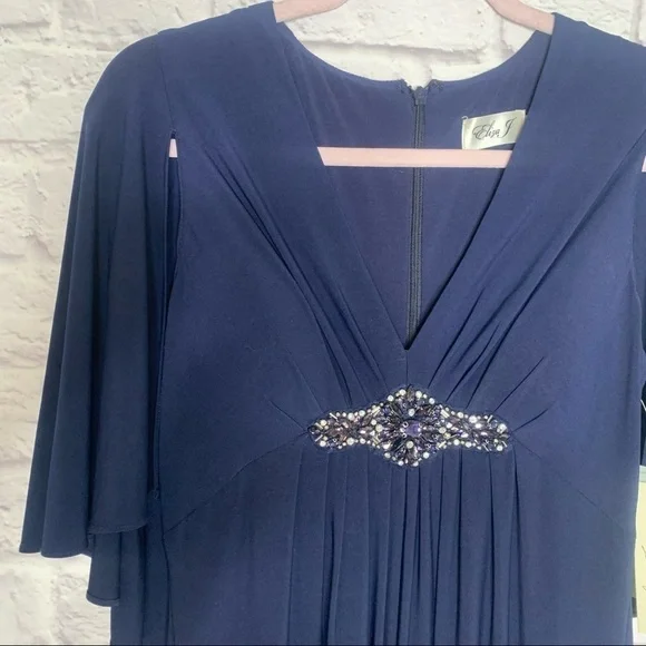 NWT Eliza J Navy Blue Embellished Cape Maxi Gown - Picture 6 of 16